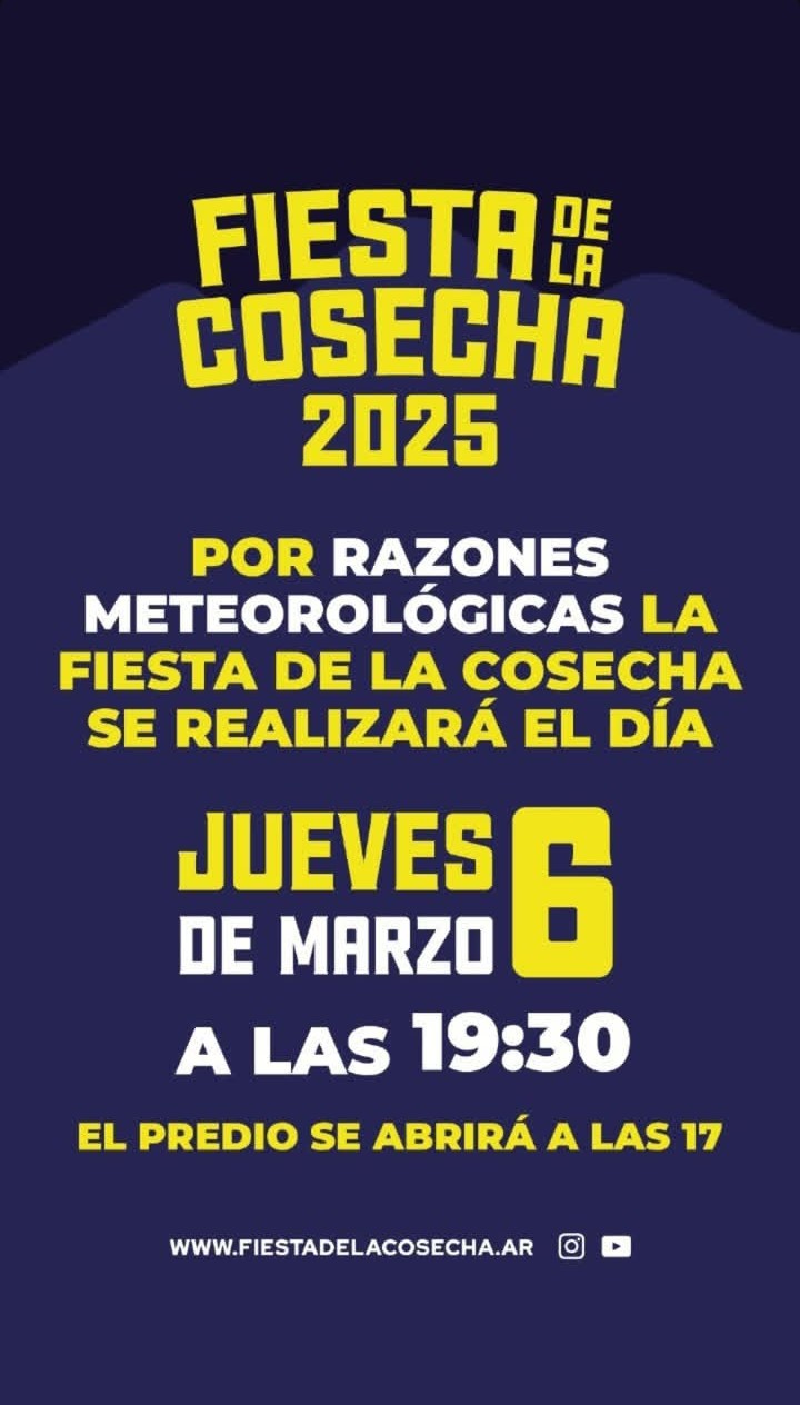 La Fiesta de la Cosecha 2025 se reprogramó para el jueves 6 de marzo