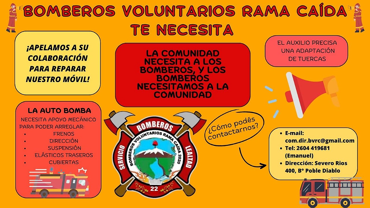 Campaña Solidaria: Para ayudar a los Bomberos voluntarios de Rama Caída 